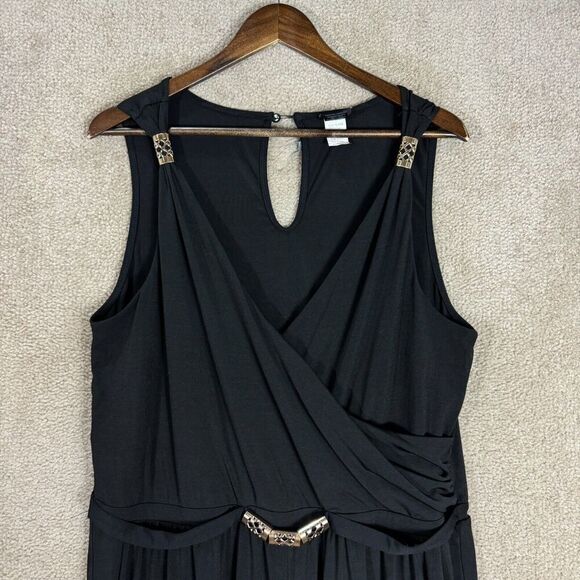 Torrid Wrap Jumpsuit Womens Plus 2 Black/Gold V Neck Sleeveless Stretch Jersey - Picture 3 of 11